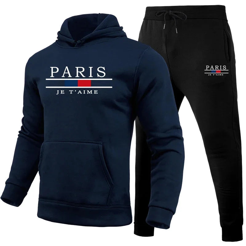 Men's outdoor sports set for autumn and winter: a two-piece hooded sweatshirt and sweatpants for fitness and casual jogging