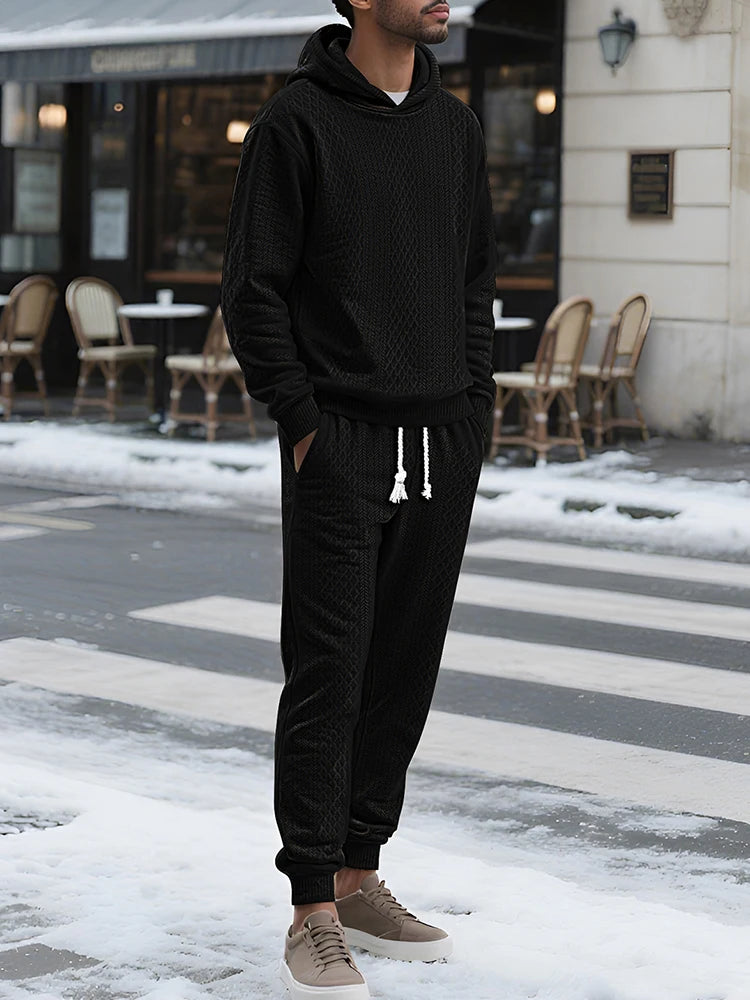 Outdoor Sports Men's Tracksuits Fashion Textured Long Sleeve Hoodies And Pants Two Piece Suits Fall Winter Men's Casual Outfits