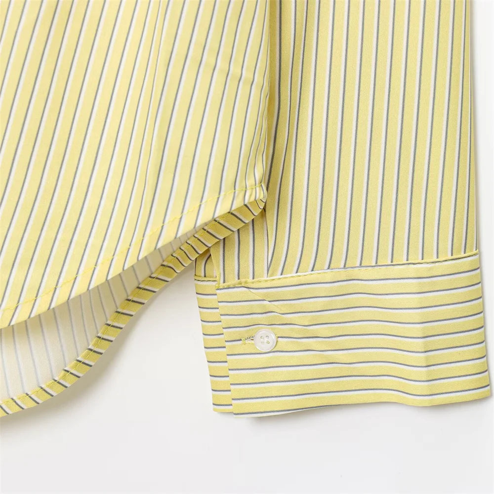 Women's Fashion Style Versatile Small Fresh Style Flip Collar Long Sleeve Top Summer New Striped Loose Poplin Shirt SwiftNest