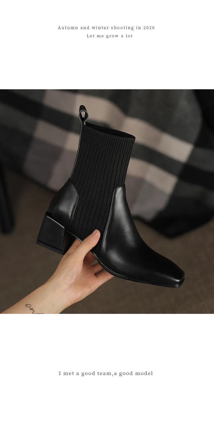 2023 Autumn Winter New Ankle Socks Shoes Women Fashion Large Size 43 Knitted Short Boots Women Slip on High Heels Botas De Mujer