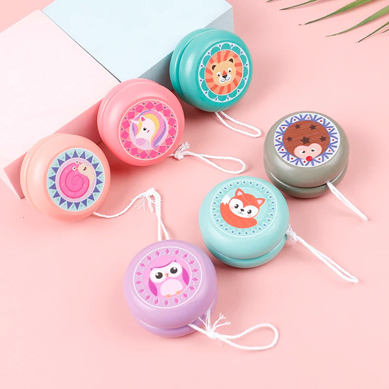 Children Yoyo Ball Cute Animal Prints Wooden Yoyo Toys Fox Owl Hedgehog Snails Toys Kids Yo-Yo Creative Yo Yo Toys For Fun