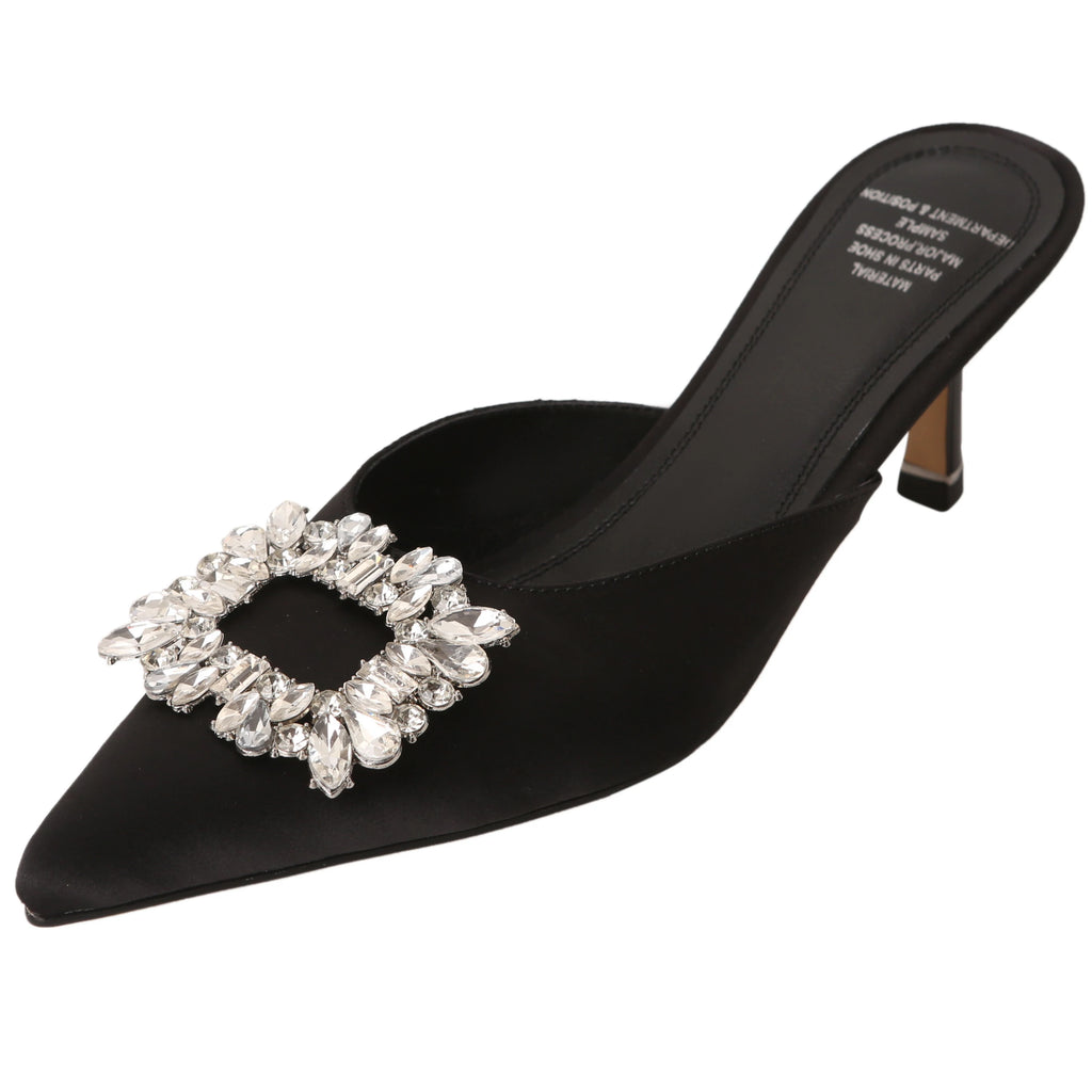 Drestrive 2022 Fashion Mules Crystal Knot Pointed Toe Women's Pumps Thin High Heel Summer Shoes Purple Dress Satin