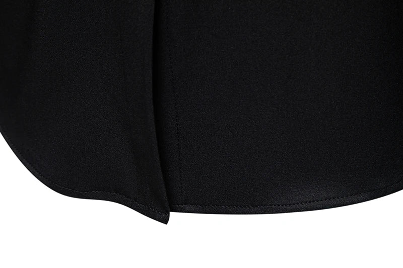 قميص رجالي عصري بياقة واقفة وأزرار مائلة وأكمام طويلة غير منتظمة مناسب للأعمال والمهرجانات