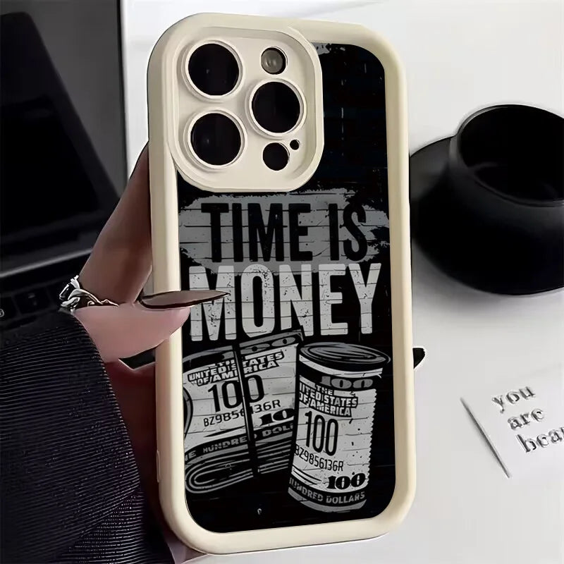 Phone Case For iPhone 17 16 15 14 12 11 13 Pro Max Time is Money Printed Soft Cover For iPhone 17 Air 16E 7 8 Plus X XS Case