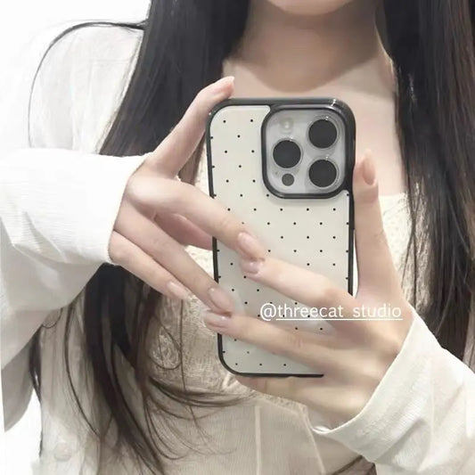 Korean Ins Style Simple Black Polka Dots Phone Case For iPhone 16 15 14 13 12 11 Pro Max MIni Xr X XsMax 7 8 Plus Cute Y2K Cover