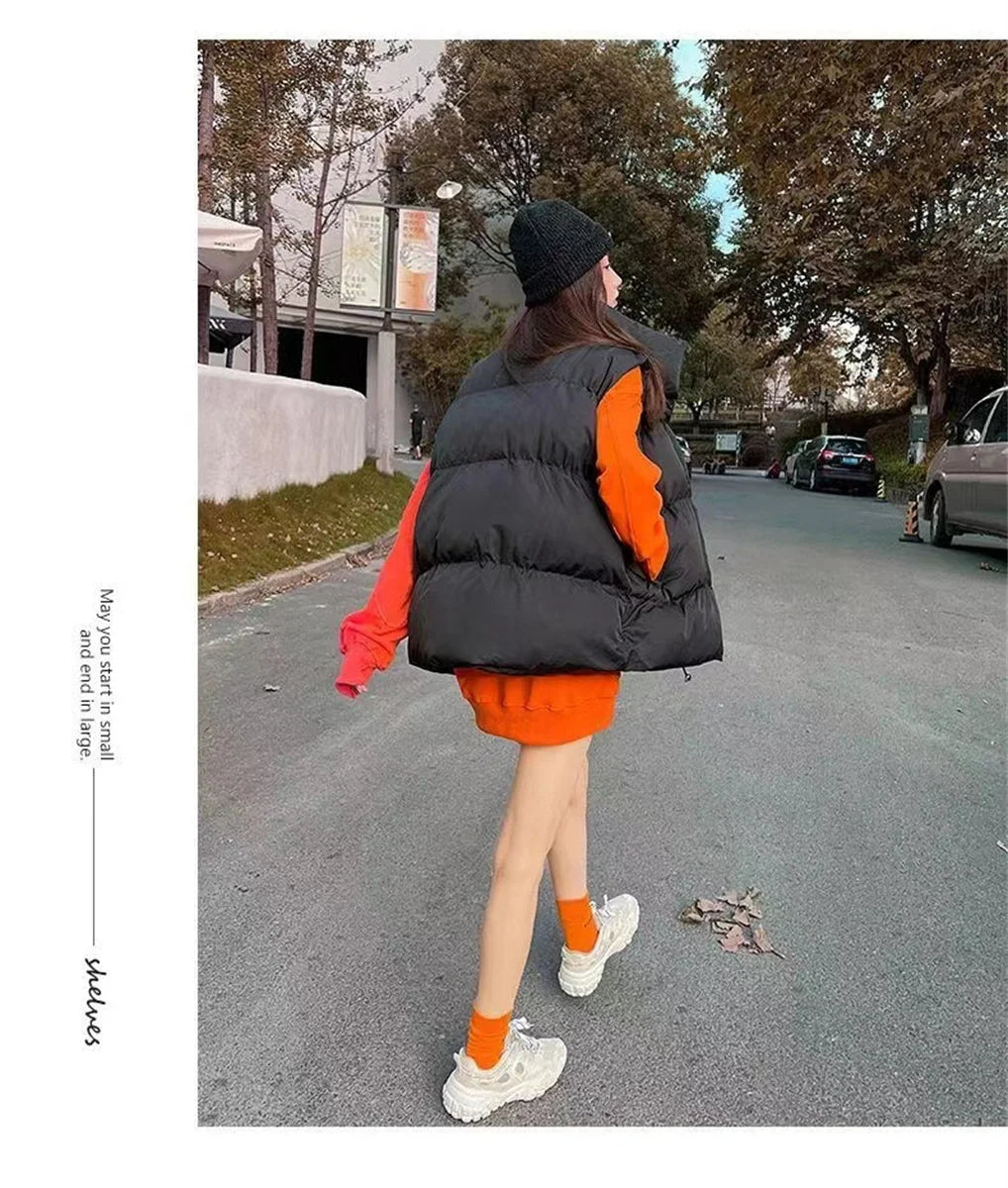 أزياء نسائية خريفية جديدة 2024 معاطف أنيقة بياقة واقفة ودافئة ملابس خارجية كاجوال بحزام بدون أكمام سترات شتوية نسائية