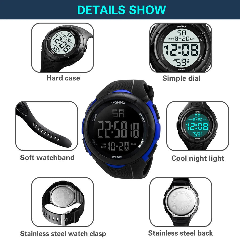 Sports Watch for Men Kid Student Teen Large dial Outdoor Sport Men Watch Multifunction digital Wristwatch Waterproof Alarm Clock