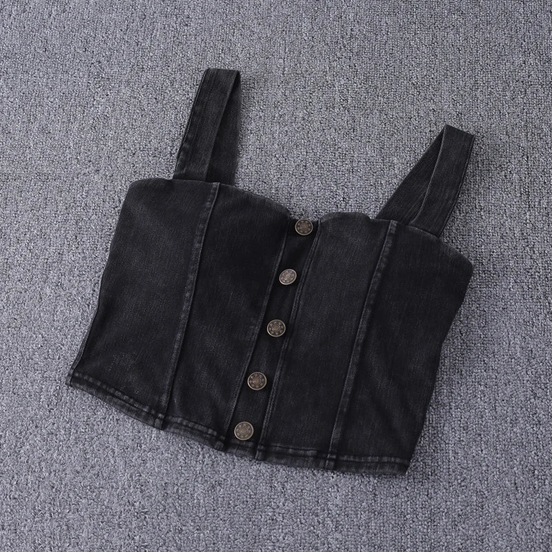 women's clothing sexy Tops For Women crop top fashion button front shirred detail denim top