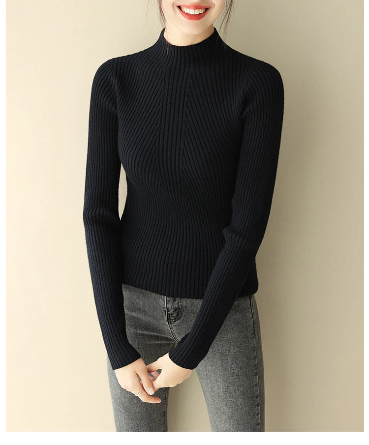 2025 Women Fashion Chic Knitted Tops Autumn Winter Turtleneck Sweater Women Pullovers Long Sleeve Jumper Pull Femme Clothing