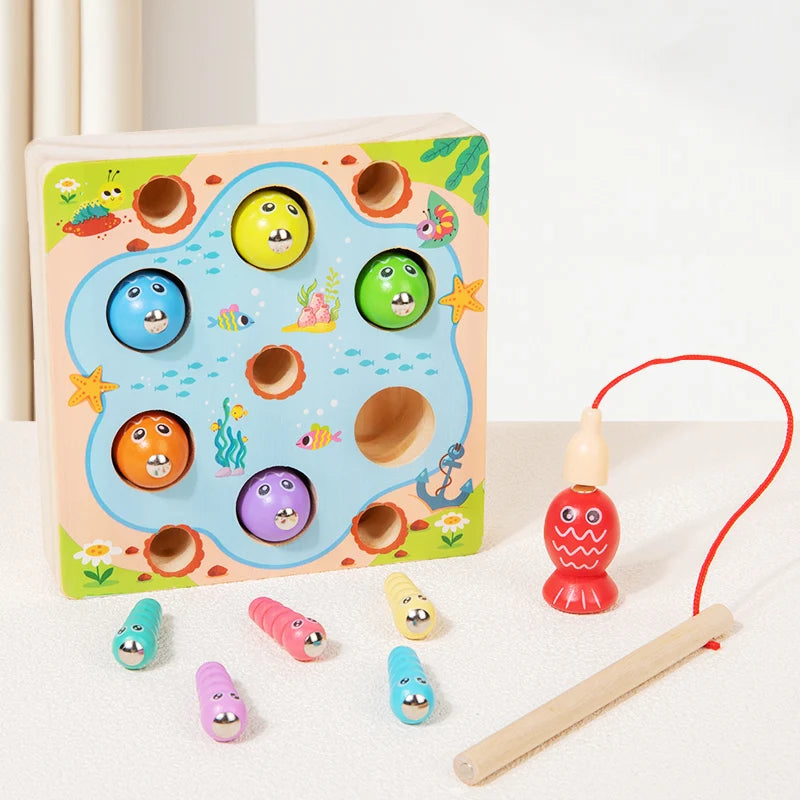 Wooden Fishing Game Toys Children Early Education Color Cognitive Toy Kids Interactive Games Toys for Gifts Fine Motor Skill