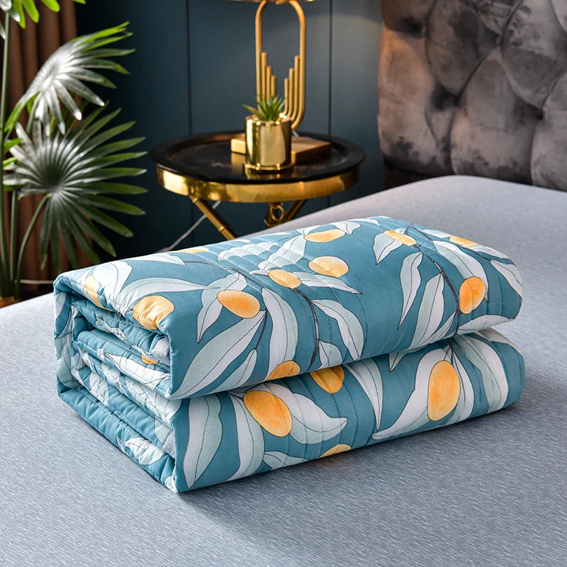لحاف صيفي من القطن المغسول، لحاف مكيف للهواء، بطانية ناعمة وجيدة التهوية، مفرش سرير مطبوع عليه أوراق رقيقة، غطاء سرير، منسوجات منزلية