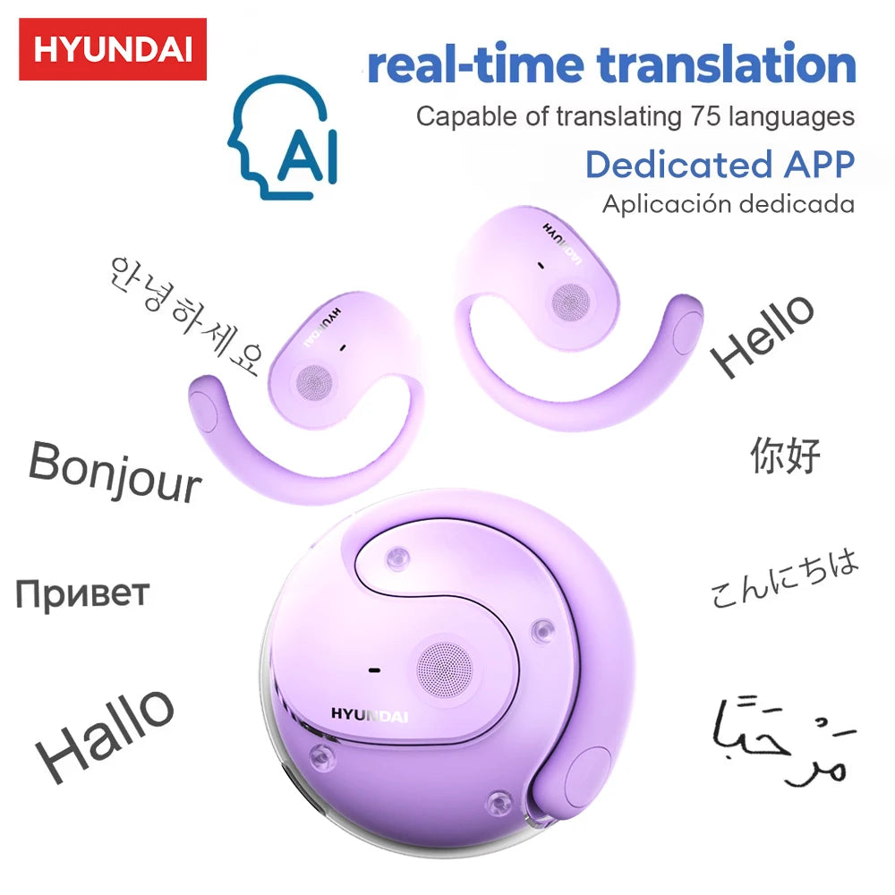 Choice HYUNDAI HY-T26 PRO AI Translation Earbuds Real Time Headphones Bluetooth 5.4 100+ Languages for Travel Business Learning