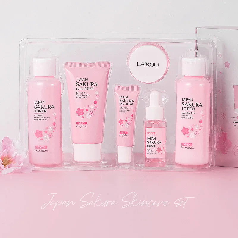 Laikou 6pcs/set Sakura Skin Care Sets Facial Cleanser Moisturizing Eye Creams Face Cream Serum Lotion Skin Care Kit