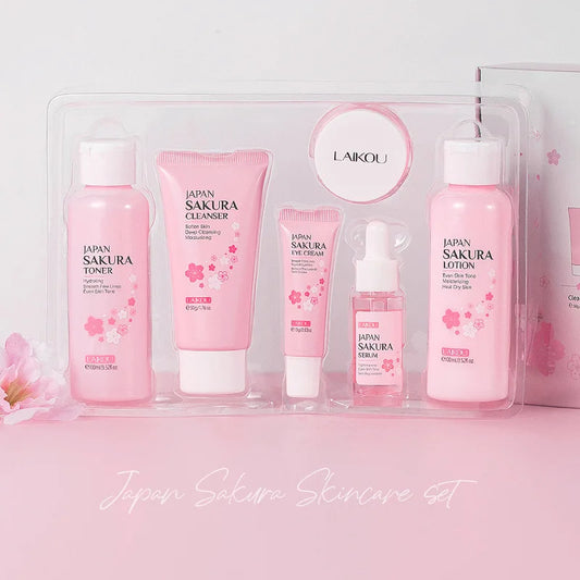 Laikou 6pcs/set Sakura Skin Care Sets Facial Cleanser Moisturizing Eye Creams Face Cream Serum Lotion Skin Care Kit