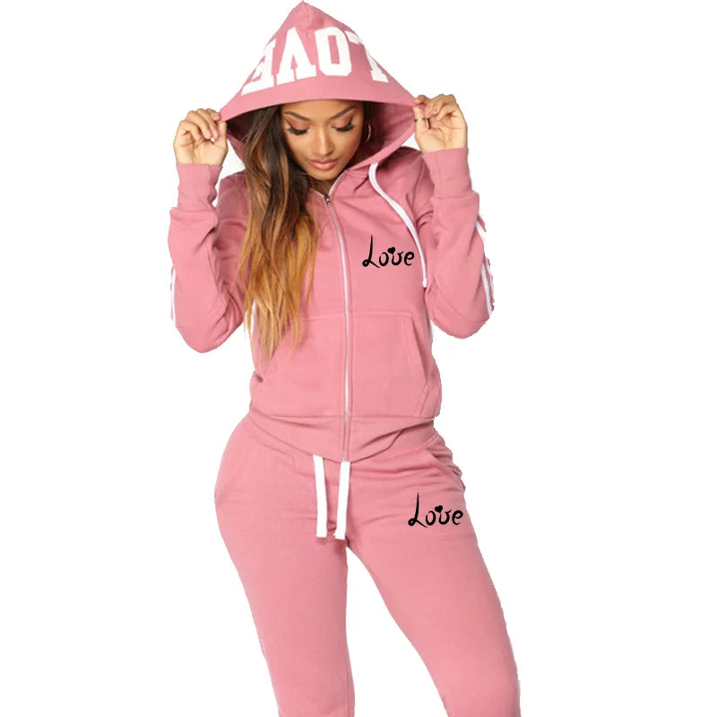 Fashion Women LOVE Letter Print Track Suits Sports Wear Jogging Suits Hoodies+Sweatpants Sweat Suits SwiftNest