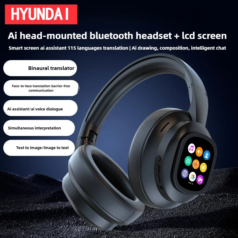 New HYUNDAI X1PRO Wireless Bluetooth 6.0 Headphone,AI Translation Earphones,100+Languages,With Magnetic Touch Control LED Screen