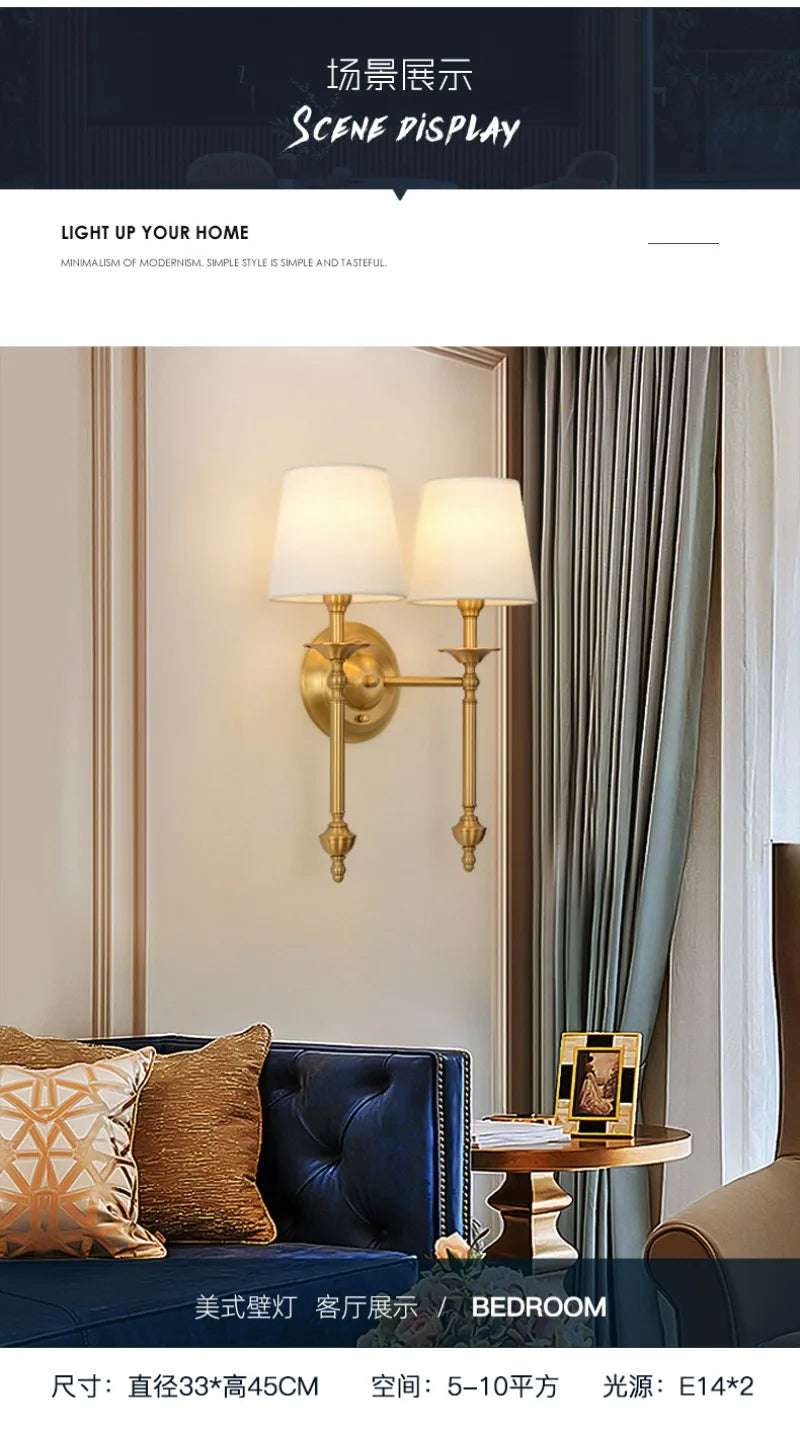 American Bedroom Bedside Lamp Mirror Front Light Simple Living Room Villa Clubhouse Wall Lamp