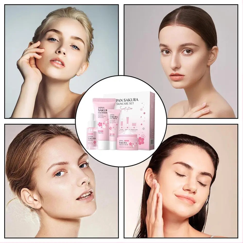3/4Pcs/Set Sakura Skin Care With Cleanser Toner Eye Cream Facial Cream Sunscreen Beauty Products For Women Travel Skin Care Kit