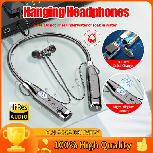 Bluetooth Headset Wireless Headphone LED Digital Display Neck-hanging Headphone Be Inserted Card Bluetooth Earbuds Sport Running