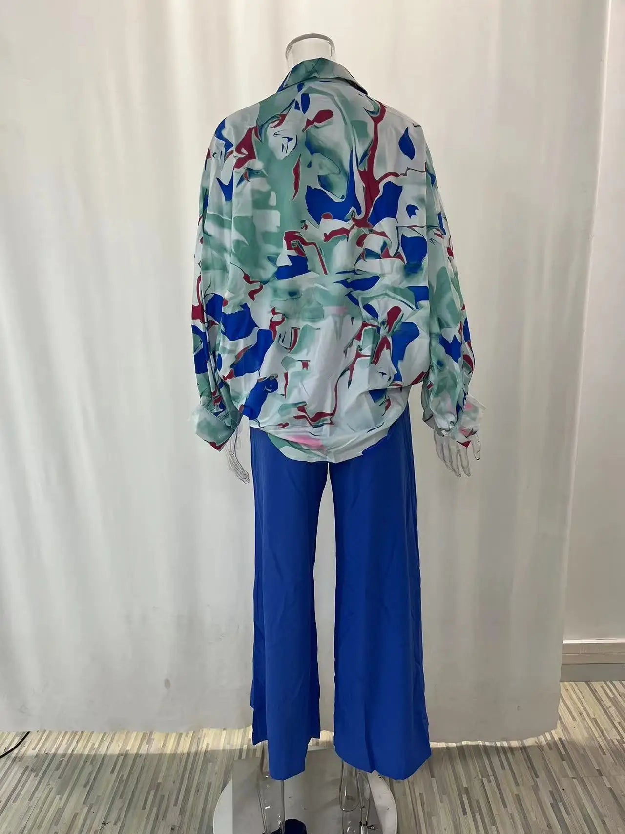 Fashion Casual Set Women 2024 Tops Shirt Elegant Wide Leg Pants Set Sense Of Design Printed Bell Sleeve Shirt Wide Leg Pants SwiftNest