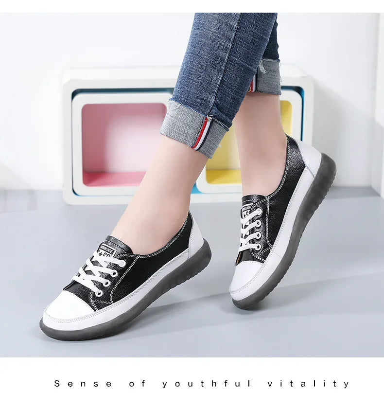Genuine Leather Soft Sole Outdoor Summer Walking Vulcanized Shoes Women Jogging Sneakers Woman Flat Trainers Fitness Footwear