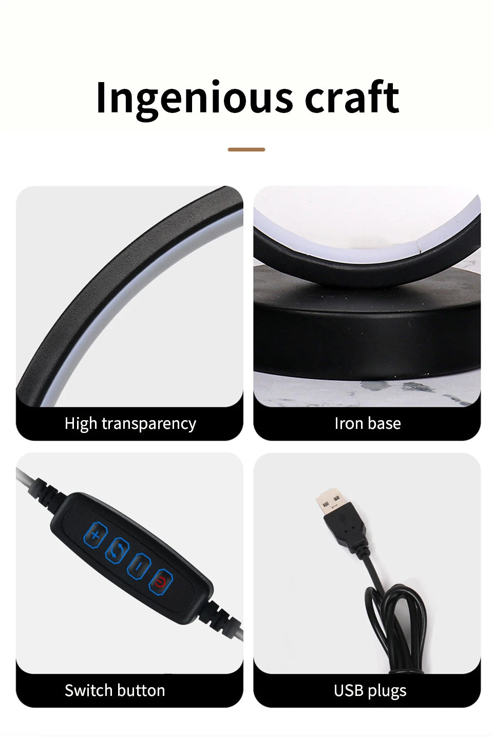 مصباح ليلي على شكل حلقة لغرفة النوم وغرفة المعيشة ومصباح سرير قابل للتعتيم بثلاثة ألوان ومصباح ليلي LED وإضاءة محيطة وطاولة بجانب السرير وملحقات الطاولة