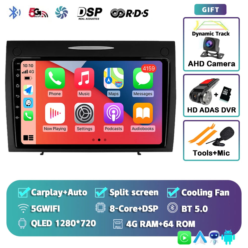 أندرويد 15 لسيارة بنز SLK-Class R171 2004 - 2011 2K QLED راديو السيارة أندرويد مشغل فيديو الوسائط المتعددة نظام تحديد المواقع ستيريو CarPlay وحدة رأس 4G