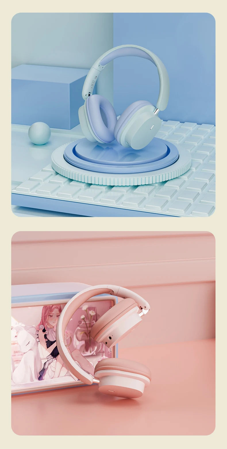 سماعات رأس لاسلكية أنيقة بتقنية البلوتوث 5.3، ستيريو هاي فاي، محمولة فوق الأذن، سماعة رأس للأعمال، سماعات أذن للألعاب منخفضة الكمون مع ميكروفون