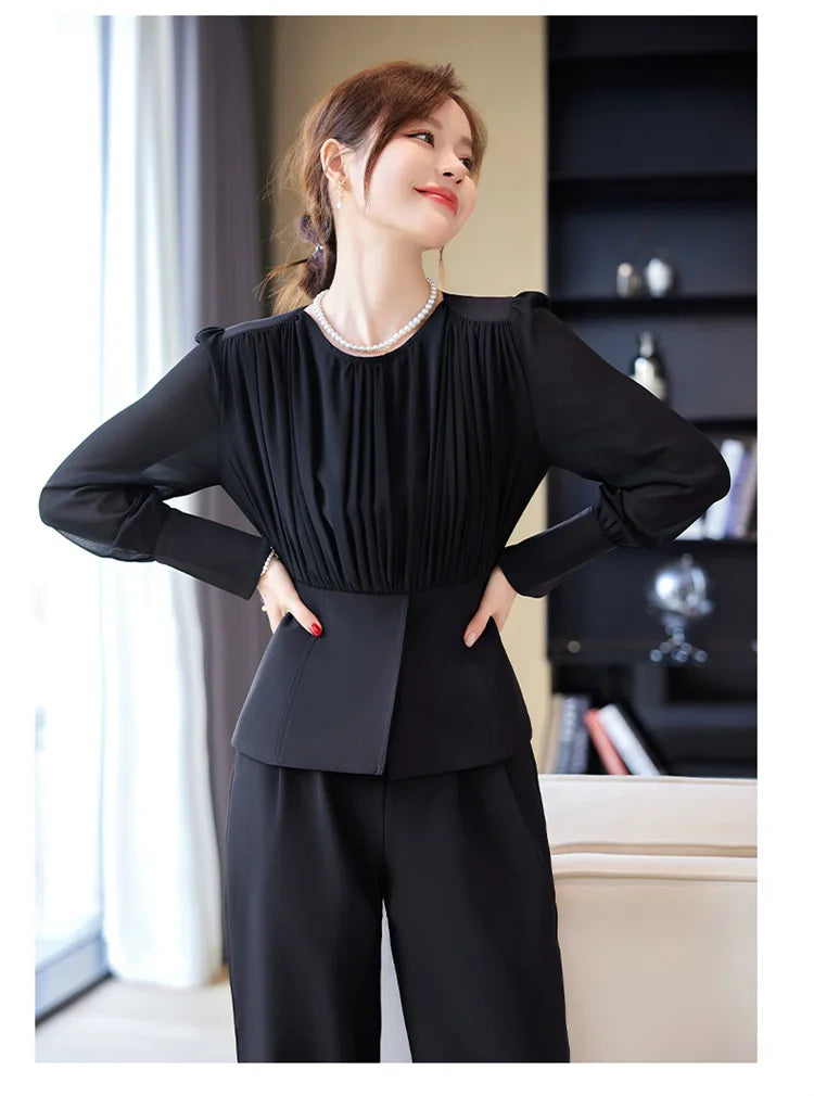 Fashion Uniform Styles Spring Women Office Business Suits Female Pantsuits Ladies Work Wear Blazers Sets With Wide Leg Trousers SwiftNest