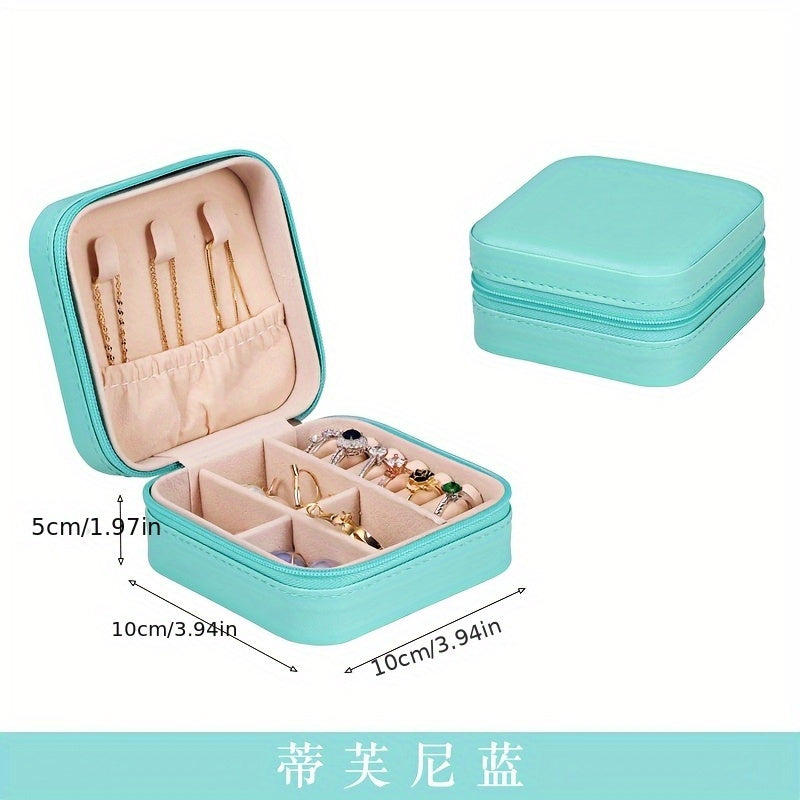 صندوق منظم مجوهرات محمول من ZFOCEAN مزود بسحاب للإغلاق - حقيبة سفر صغيرة الحجم، بطانة داخلية ناعمة، لون بيج/أبيض/أسود أنيق - للخواتم والأقراط والقلائد والأساور - هدية مثالية للنساء وأعياد الميلاد والكريسماس