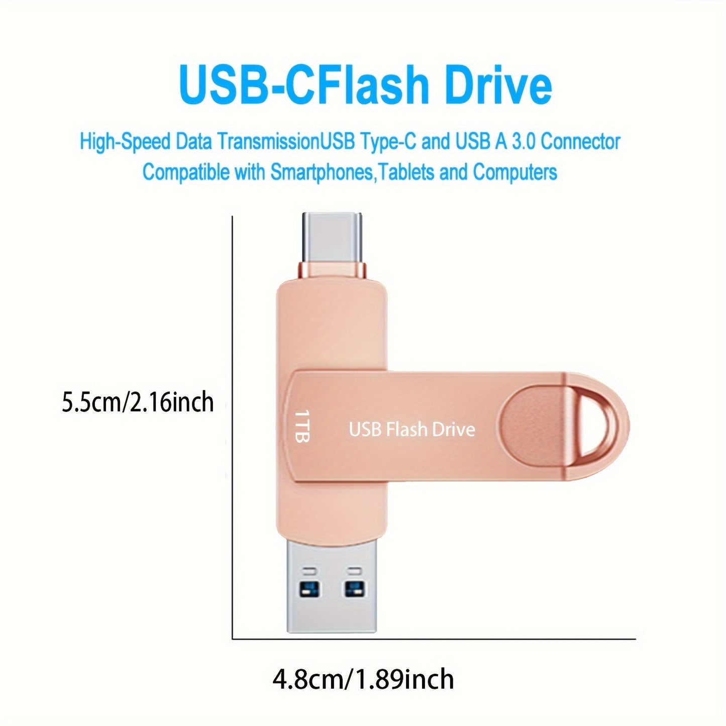 1TB High-Speed USB C Flash Drive - Dual USB 3.0 Memory Stick for Android Phones, MacBook Pro, iPad, Laptop, Computer, and PC - External Data Storage with Fast File Transfer, Compact Design, and Reliable Performance