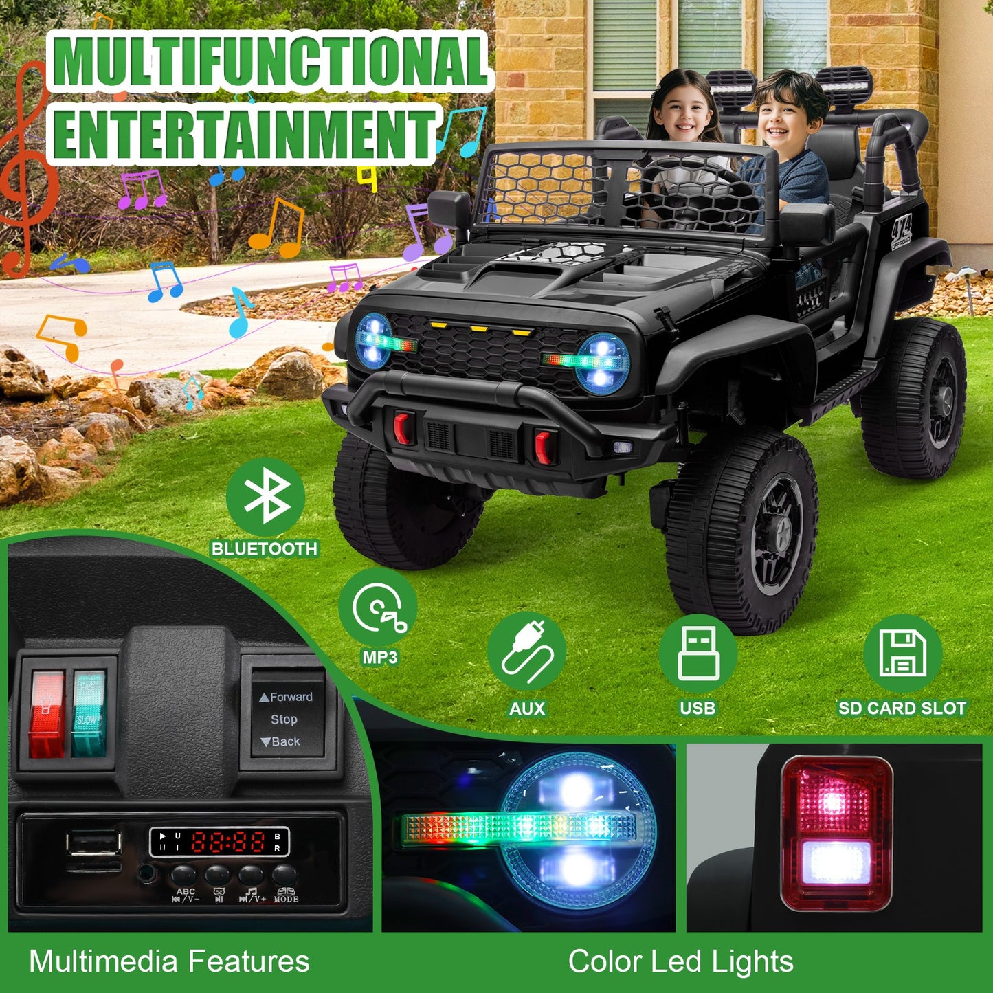 XL 24V Ride-on Toys, Kids Driveable Car Two Seater with Parent Remote, 20'' Wide Seat, 4x100W Powerful Motors, Music, Electric Ride-on Toys for Kids 24v, LED Head Light, Christmas Gift