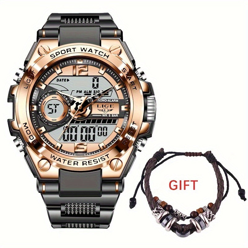 LIGE Electronic Watches For Men Luxury Sport Chronograph Alarm WristWatch Quartz Big Clock Digital Male Watch