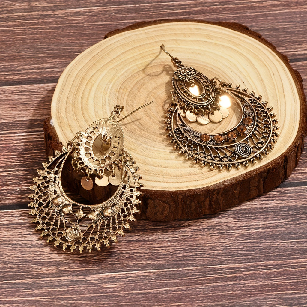 Exquisite Hollow Retro Bohemian Dangle Earrings - Zinc Alloy, Hypoallergenic, Nickel-Free Jewelry for Sensitive Skin - Unique Gift for Women, Perfect for Holiday Party, Engagement, and Everyday Wear