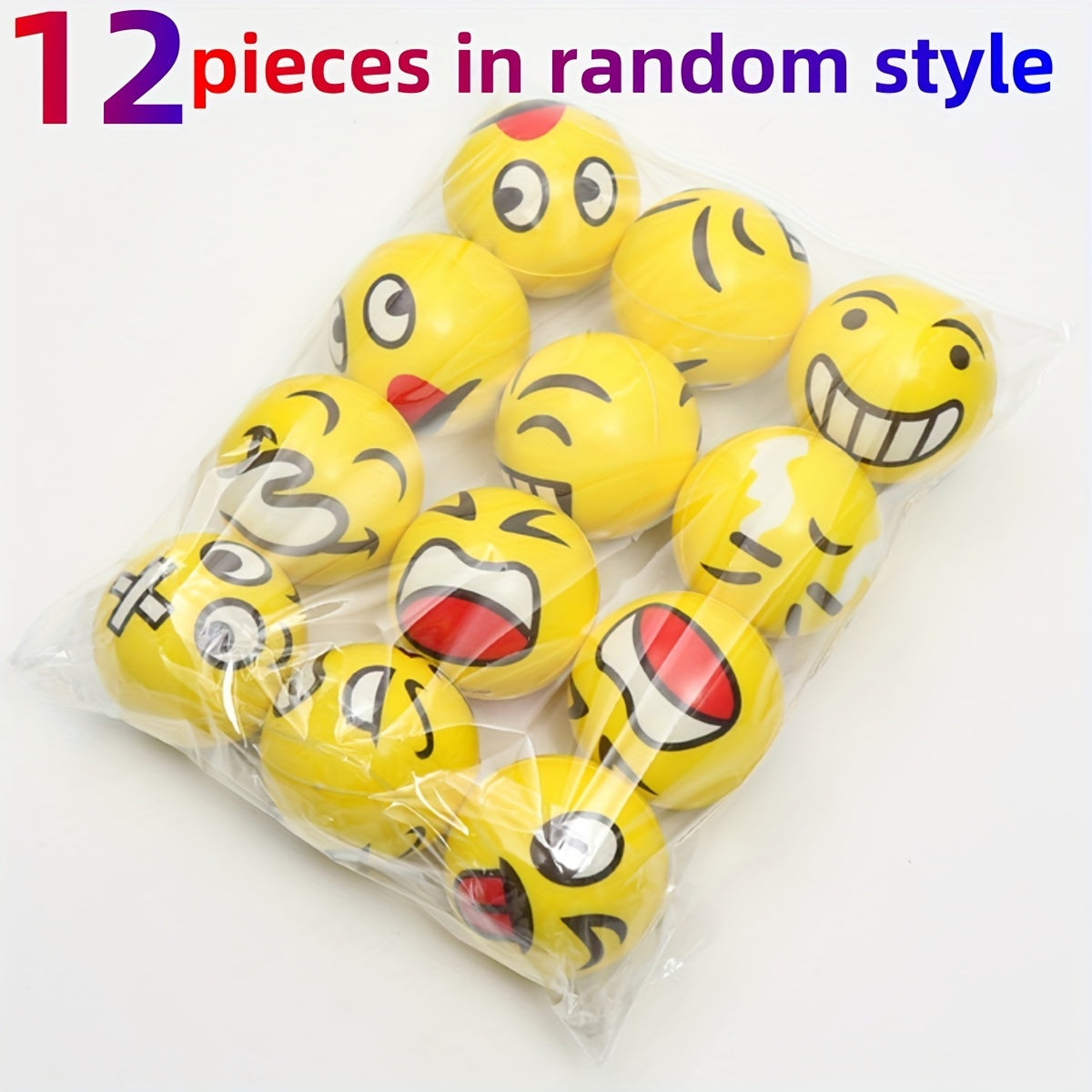 12-Pack Funny Face Stress Relief Squeeze Balls, Sponge Novelty Squishy Toys for Kids, Assorted Facial Expressions Gag Toys, Party Favors, Holiday Blind Box, Birthday Gifts for Ages 3-8, TPU Material