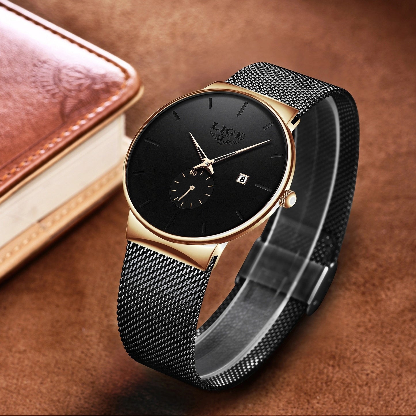 LIGE Minimalist Casual Men's Watch with Stainless Steel Mesh Belt. Leisure Fashion Men's Business Quartz Watches. Waterproof Calendar Wristwatch. Suitable for Gifts to Men.