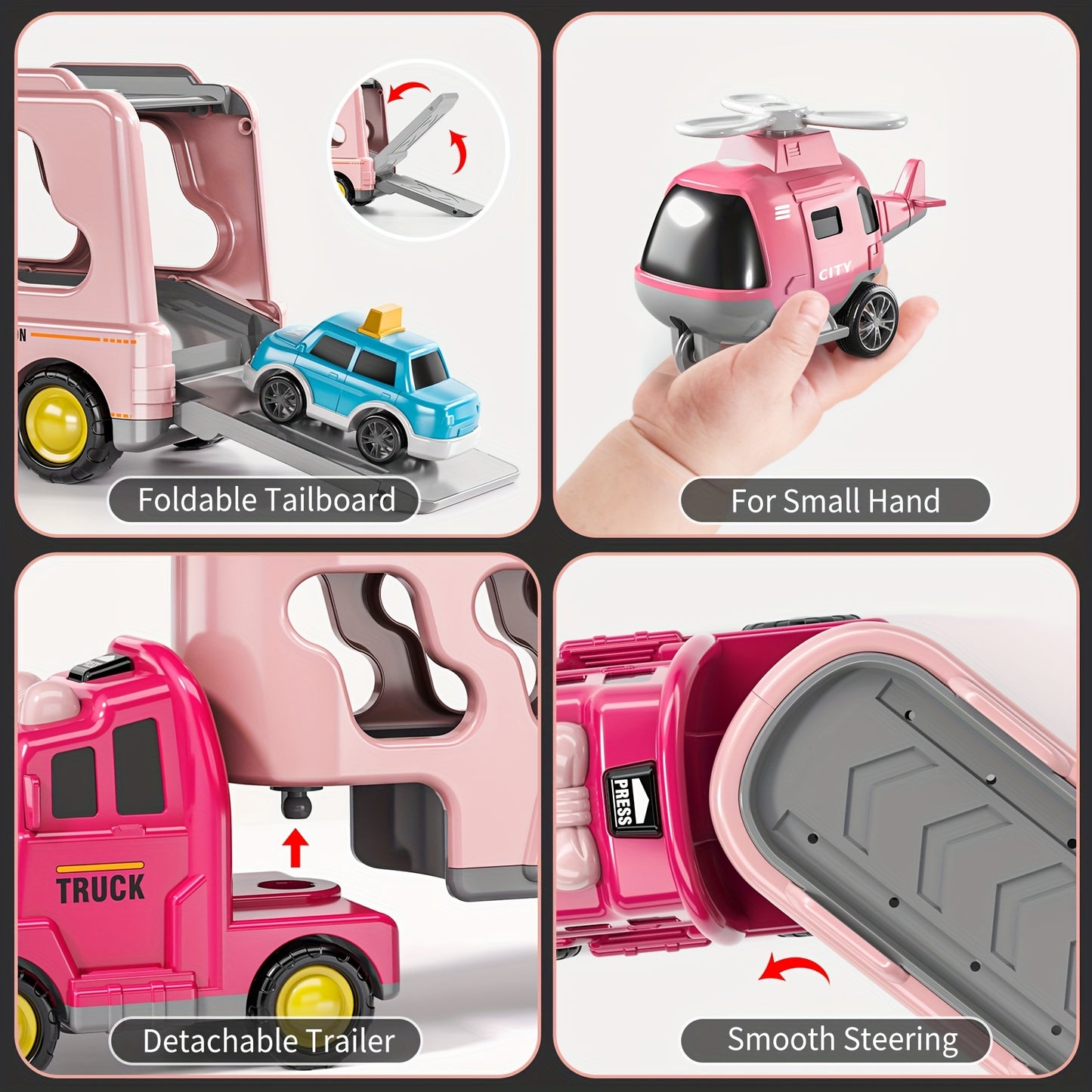 Girls Truck Toys For 3 4 5 6 Year Old Girls, 5-in-1 Friction Power Vehicle Car Toy For Toddlers 3-6, Carrier Toys For Kids 3-5, Christmas Birthday Gifts For Girls Age 3-9