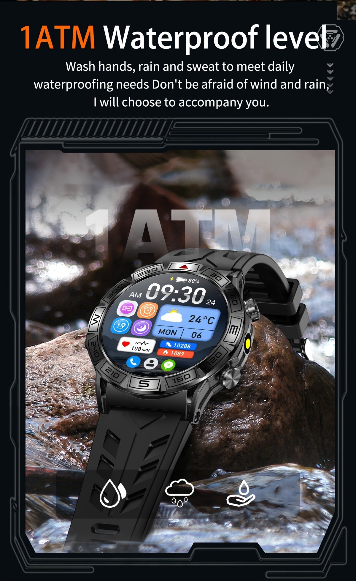 2024 New Outdoor Sport Smart Watch Men Women 1.43" AMOLED 450mAh Battery Wireless Calls SMS Notification Monitoring GPS Track+Altitude+Barometric Pressure+Compass+Flashlight Smart Watches For Android Iphone