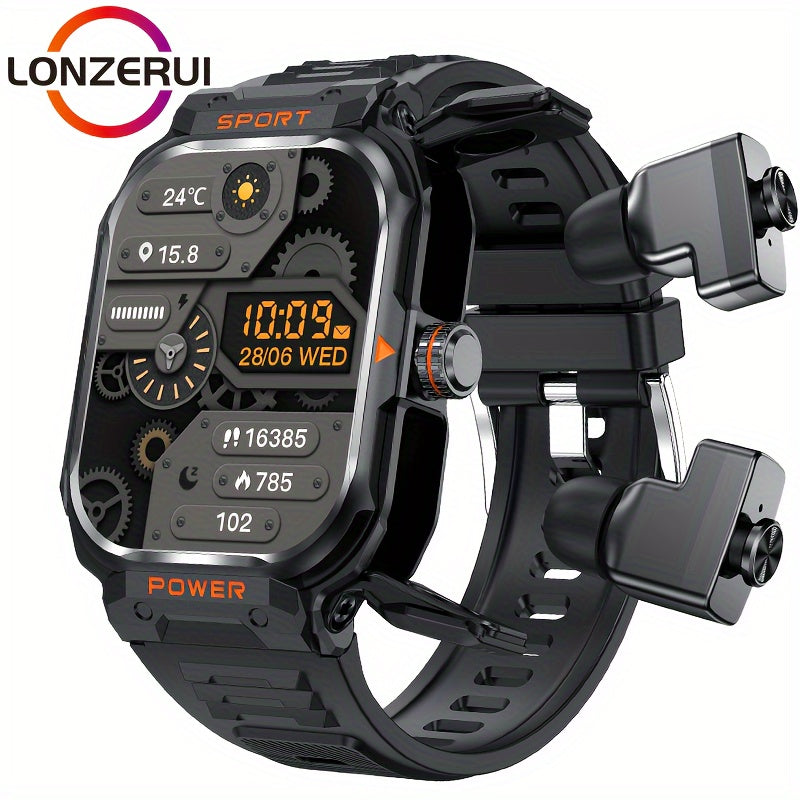 [2-in-1 Headset Smartwatch] LONZERUI new 2-in-1 headset smartwatch for men and women Bluetooth call waterproof smartwatch, 2.01 inch full touch screen display, with messages, answering calls, information reminders, for iPhone