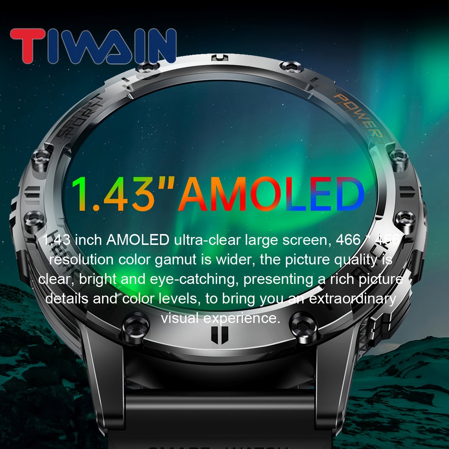[Smart Watch] Tiwain Smart Watch | 1.43" Full Touch AMOLED Screen, 100+ Sport Modes, Flashlight, Answer Calls Wirelessly, Compatible with Android Phones and iPhone