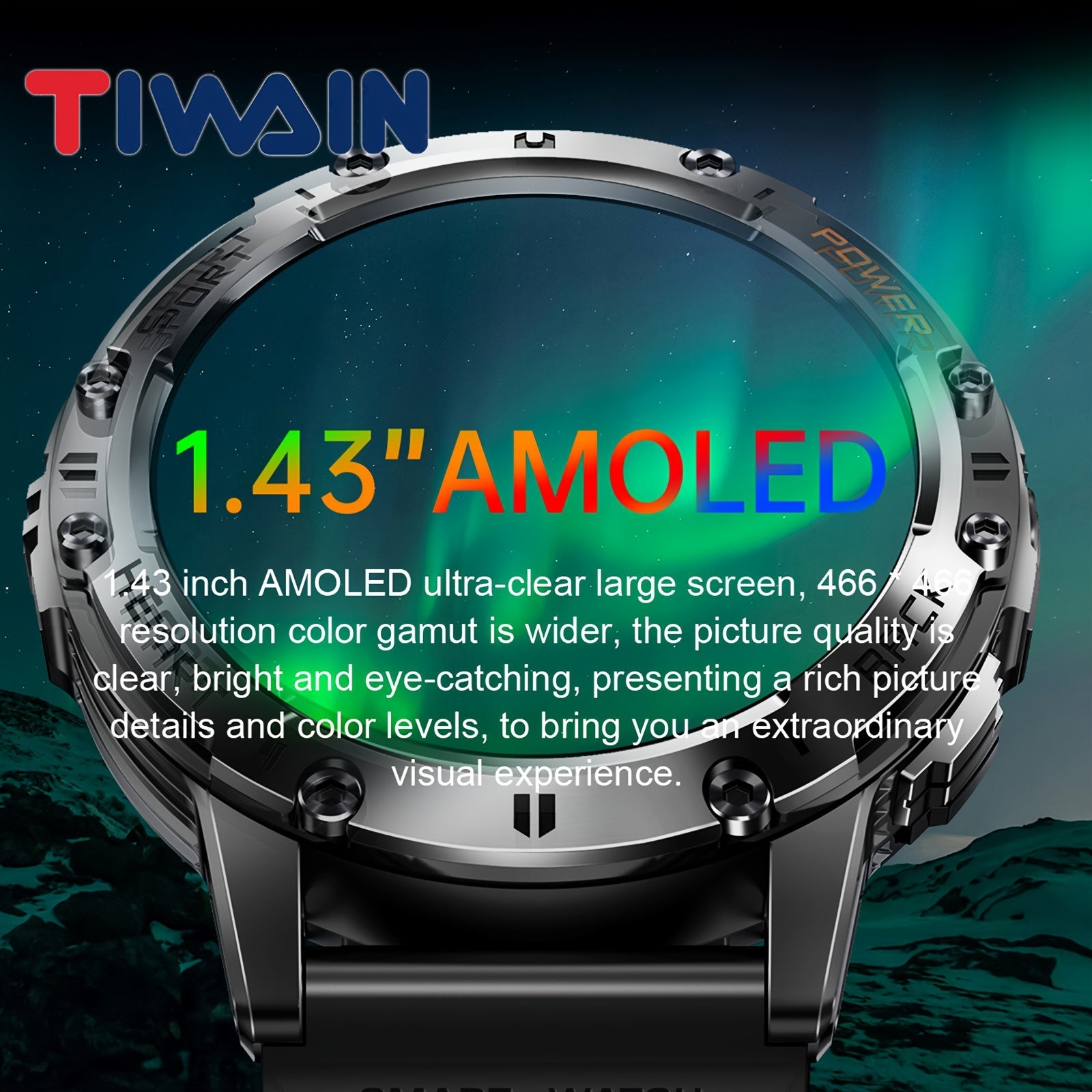 [Smart Watch] Tiwain Smart Watch | 1.43" Full Touch AMOLED Screen, 100+ Sport Modes, Flashlight, Answer Calls Wirelessly, Compatible with Android Phones and iPhone