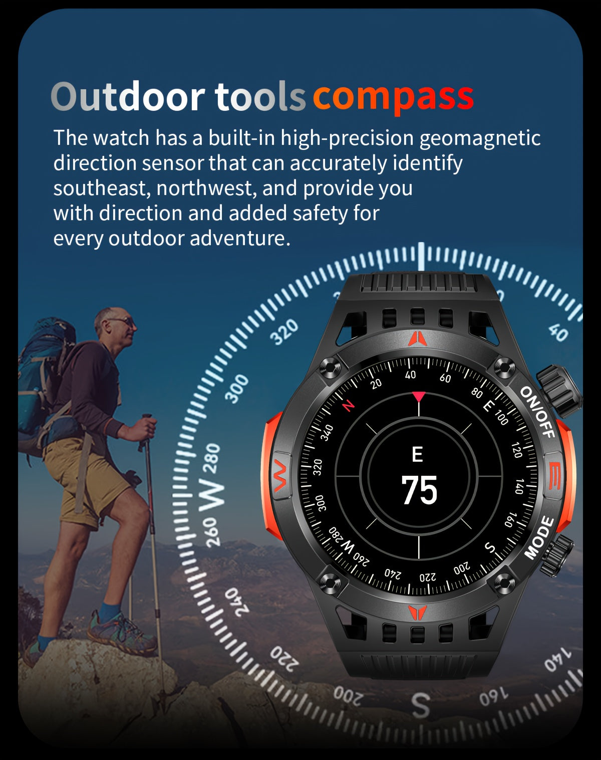 QTLJJBY Smart Watch Wireless Answer And Call SOS Outdoor Watch Outdoor Sports Watch LED IP68 Compass Fitness Tracker Pedometer Multimedia Message Display, Suitable Mobile Phones, Men's And Women's Smart Watches Gift