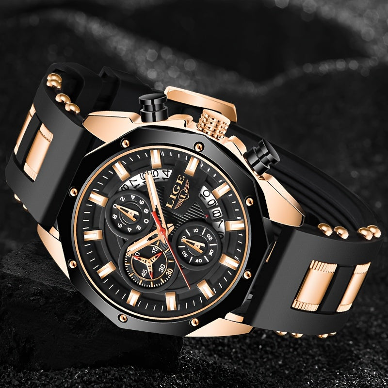 LIGE New Fashion Men's Watch. Chronograph Calendar luminous Quartzwatch. Outdoor Casual Waterproof Sports Watches. Suitable for giving to  Men.