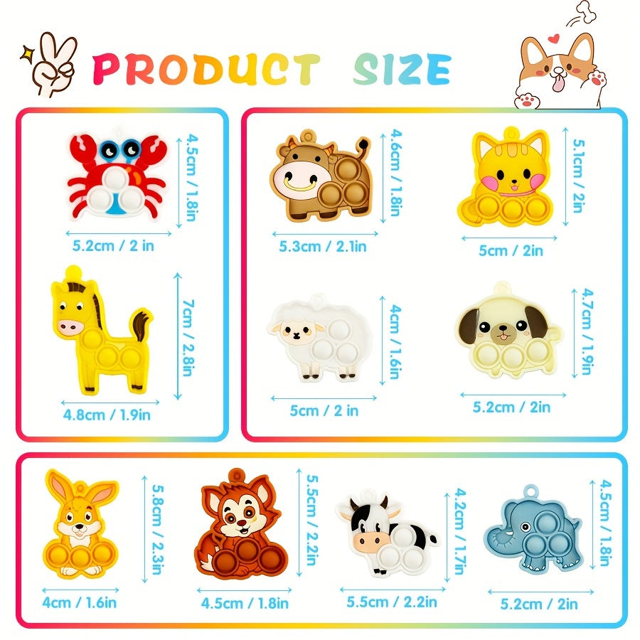 مجموعة من 10 سلاسل مفاتيح على شكل حيوانات - ألعاب فقاعات سيليكون للأطفال من سن 3 إلى 6 سنوات، هدايا حفلات لأعياد الميلاد والكريسماس وهالوين