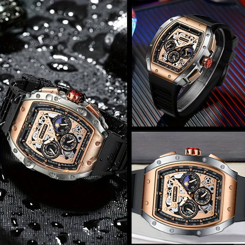 Foxbox Men's Waterproof Quartz Wristwatch, Date Sport Silicone Wrist Watches