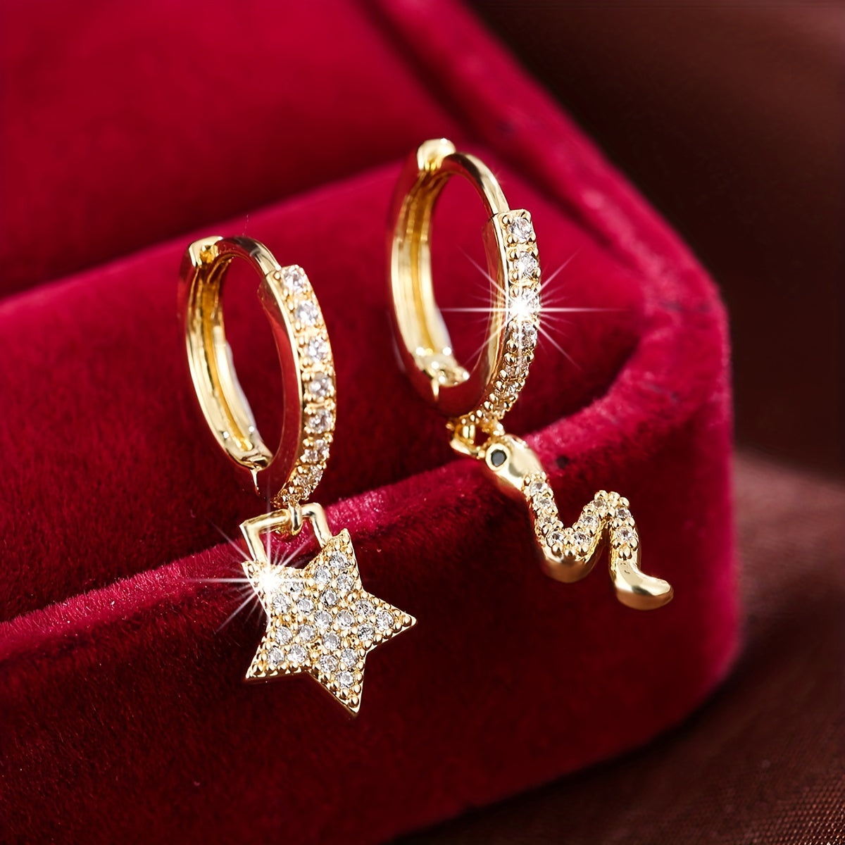 Sparkling Zircon Decor Dangle Earrings Minimalist Style Copper 18K Plated Jewelry Exquisite Female Gift