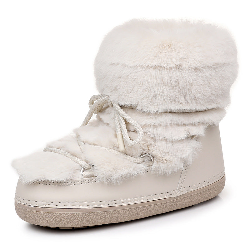 Women's Short Thin-soled Fur-lined Snow Boots