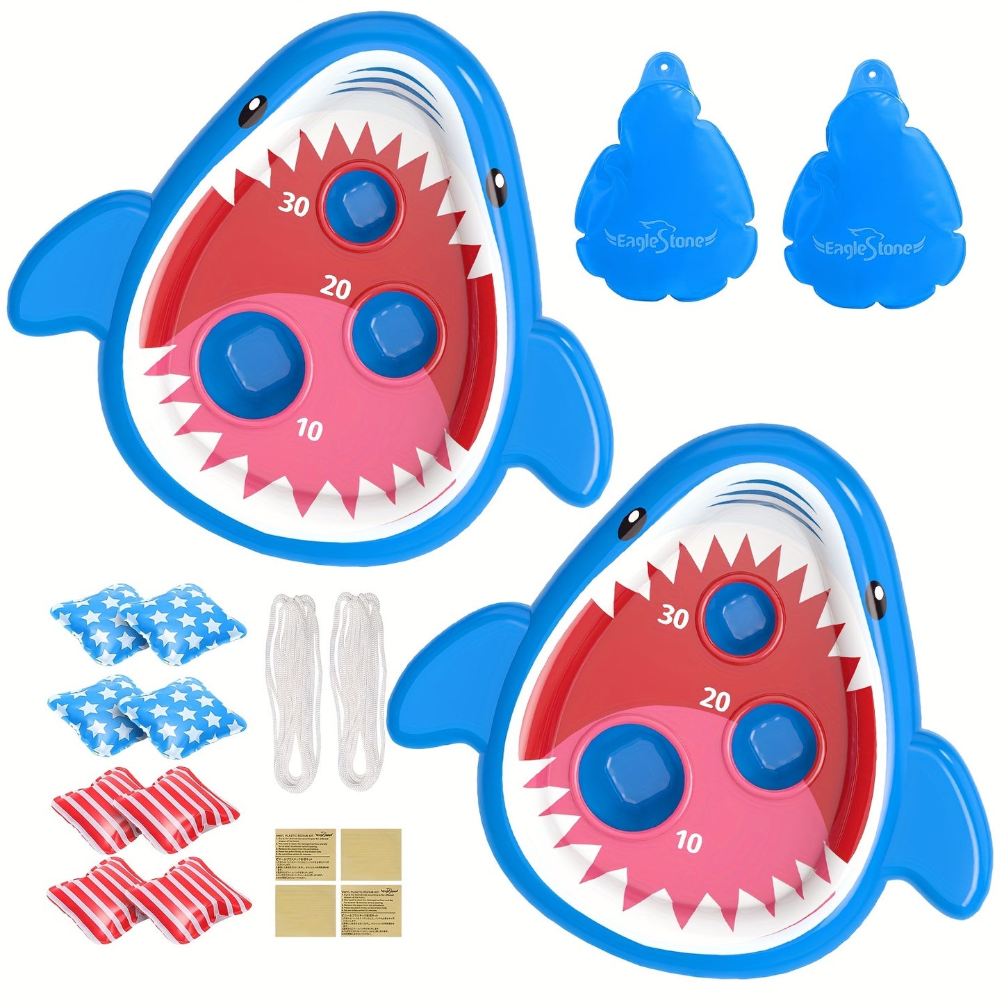Eaglestone 2pcs Pool Shark Cornhole Toys For Kids, Inflatable Swimming Pool Toys For Adults Family, 8 Bean Bags Toss Game W/Sandbag Anchor, Floating Outdoor Beach Toys For Pool Game Party, Water Toy