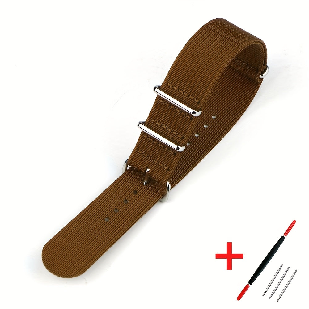 [Military-Style Watch Strap] Durable Military-Style Ribbed Watch Strap | 18mm 20mm 22mm Nylon Braid Ballistic Fabric with Metal Buckle, Adjustable Fit for Men's & Women's Watches - Black, Brown, Orange, Gray, Green, Beige, Wh