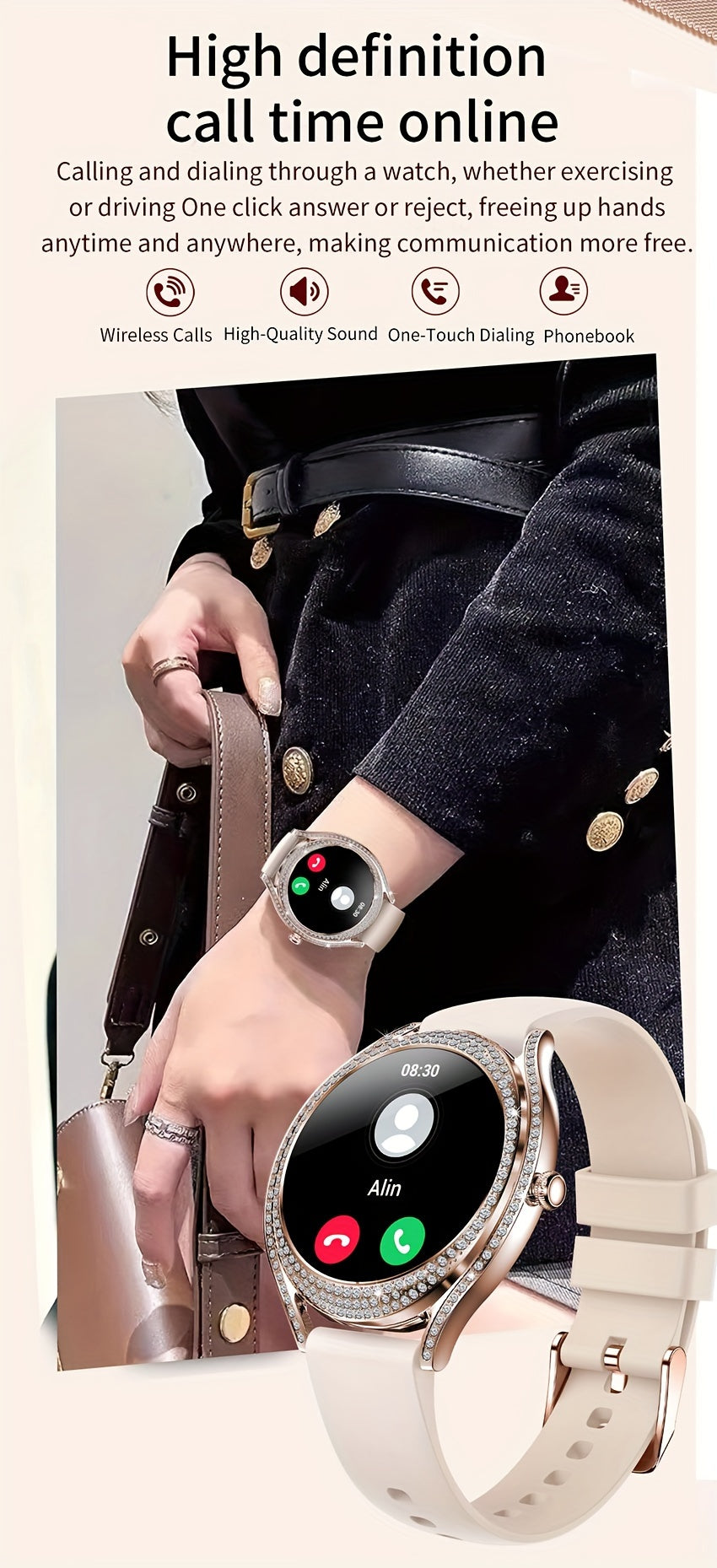 Smart Watch (Answer/Make Call), 128"AMOLED High-definition Color Screen, IP67 Waterproof/ Calculator/ Engineering Test Mode & Shipping Mode/Do Not Disturb Mode/Battery Saver Mode Fitness Watches for Women & Men